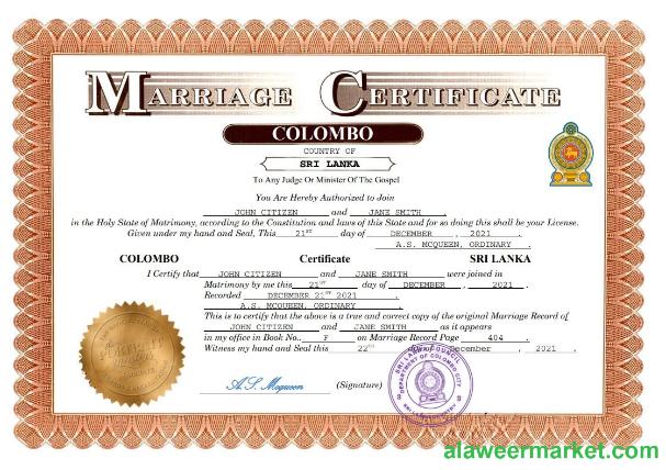Sri Lanka marriage certificate Word and PDF template,